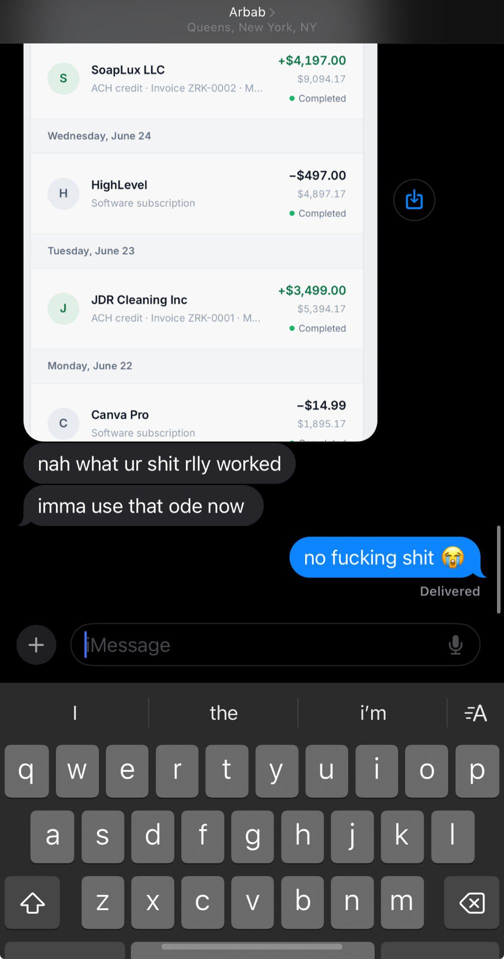 Client payments transaction feed